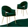 SDXYSTCE Set di 2 Sedie da Pranzo in Velluto - Sedie Cucina Moderne Imbottite - Poltrone Scandinave da Lettura con Braccioli e Schienale - Oro e Verde