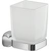Gedy Krabi Porta Spazzolini Bagno Cromato e Bicchiere in Vetro Satinato | Porta Spazzolino Bagno da Parete in Acciaio Inox e Cromall, Portaspazzolini Bagno Fissaggio a Muro con Viti Incluse o Colla