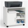 BAKAJI Mobile Ufficio Porta Stampante con Ruote, Mobiletto Salvaspazio Multiuso con 3 Scomparti, 4 Ripiani e 1 Anta, Armadietto Archivio in Legno Bianco per Casa, Studio, Bagno, 60 x 50 x 65 cm