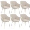 Goeurvant Set di 6 Sedie da Pranzo Beige con Braccioli, Poltroncina Imbottita in Lino per Cucina e Soggiorno, Sedie Moderne con Gambe in Metallo Beige