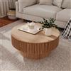 PLLBIKK Tavolino rotondo 75 cm, tavolino da caffè rotondo con vano portaoggetti, tavolo da tè in legno scanalato, per Living Room, Bedroom, Appartamento o Office (colore legno)