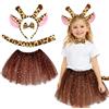 OIXEYA 4 Pezzi Set Costume Giraffa, Costume Animale, Costume Da Animale Giraffa Con Orecchie, Coda, Papillon E Tutù, Costume Da Cervo Per Bambine, Per Halloween, Carnevale, Festa Di Cosplay