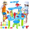 JONRRYIN Tavolo Acqua e Sabbia 3 Piani, Giocattolo Sabbia e Acqua per Bambini, Tavolo Sabbia e Acqua, Tavolo d'attività Estivo, Giocattolo da Spiaggia Esterno per Bambini, Ragazze e Ragazzi (Bleu)