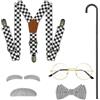 Vxcvzv 1 set di accessori per costume da uomo vecchio, costume nonno per bambini con sopracciglio finto barba occhiali bretelle bastone da passeggio vecchio costume per bambini per carnevale cosplay