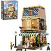 LUMIBRICKS Book Café, set di mattoncini illuminati, 1707 pezzi, modello modulare di caffetteria e libreria con illuminazione a LED, tetto rimovibile e parete posteriore apribile, kit di costruzione