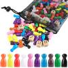 HaPwan 100 personaggi da gioco in legno (25 x 12 mm), 10 colori, 8 dadi e sacchetti portaoggetti, mattoncini colorati per giochi da tavolo, scacchi di volo, signore, set di personaggi per famiglia e