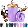 Volhoply Tazza da caffè da viaggio a doppia parete isolata con coperchio a ribalta, riutilizzabile, in acciaio inox, a prova di perdite, portatile, adatta per bevande calde e fredde (viola, 1 set)