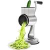 Quarteen Affetta verdure a 5 lame, grattugia rotante da cucina con base a ventosa, in acciaio inox, per patate, cetrioli, insalata, con 5 fette, lavabile in lavastoviglie, 22,4 cm, argento