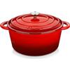Velaze Casseruola in Ghisa, Pentola a Induzione per Stufati, Cocotte Casseruola con Coperchio in Rivestimento Smaltato, Forno Olandese, Rosso, Rotondo - 29 cm, 6,5 L