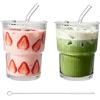 Foonary lot de 2 bicchieri in vetro da 390 ml con coperchio e cannuccia, spazzolino per cannuccia incluso, design ermetico e a tenuta stagna, per bevande calde e fredde: caffè freddo, frullati, succhi