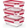 Emsa Clip&Close - Set di 3 ermetici in vetro rettangolare in polipropilene, igienici,100% senza BPA, adatti per freezer e microonde, lavabili in lavastoviglie