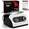 CozyZen Lima per Unghie Elettrica, Trapano Professionale a Filo con 35.000 RPM, Pedale, 6 Frese, Display LED e Controllo Velocità per Casa e Salon（Bianco）