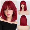 Fulang Hair Parrucca rossa a caschetto con frangia, parrucca corta e liscia bionda da donna, parrucca a caschetto bordeaux con frangia, capelli naturali sintetici, per uso quotidiano