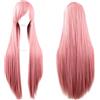 Gairyan Cosplay Parrucca Rosa Parrucca Donna Lunga Liscia 80cm Cosplay Anime Wig Parrucche Sintetiche con Frangia Capelli Lisci Lunghi per Halloween Carnevale Costume Feste a Tema