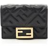 FENDI Baguette Portafoglio Compatto Tri-fold 8M0395AAJDF0KUR Pelle Nero NUOVO