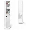 Baroni Home Colonnina Specchio Girevole 360° con Ripiani e Anta, Mobile Salvaspazio da Bagno e Camera da Letto, Anta con Chiusura Calamitata, Due Ganci, 36,5x36,5x169 cm, Bianco