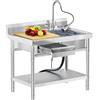 RivieraSink RiveraSink Tavolo Lavello Inox Professionale con Cassetto 100x55x80cm - Lavello Autoportante con Rubinetto Estraibile 360° e Ripiano, Stazione di Lavaggio per Cucina, Ristorazione e Lavanderia