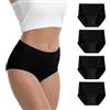 WEASIC Slip Donna Cotone Vita Alta Set Mutande Donna Cotone Vita Alta Mutande 100% Slip Microfibra Taglio Laser Senza Cuciture Microfibra Intimo Mutandine (Confezione da 4 Nero, S)