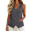 Chanpning Gilet da Donna Elegante in Lino Cotone Gilet Smanicato con Scollo a V e Bottoni Top Estivo per Ufficio e Vacanza Colori Solidi Abbigliamento per Occasioni Formali Casual Moda Primavera 2026, S-2XL