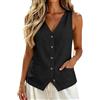 Chanpning Gilet da Donna Elegante in Lino Cotone Gilet Smanicato con Scollo a V e Bottoni Top Estivo per Ufficio e Vacanza Colori Solidi Abbigliamento per Occasioni Formali Casual Moda Primavera 2026, S-2XL