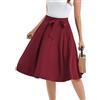 Bbonlinedress Gonna midi da donna, vintage, estiva, casual, a trapezio, vita larga, svasata, con cintura, Borgogna, M