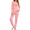 Sykooria Pigiama Donna Cotone Lungo 2 Pezzi Pigiami Invernale Donne Lungo Top Manica Lunga e Pantaloni A-Love+Rosa L