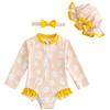 FishingDino Costume da bagno per neonata, set da 3 pezzi, 0M-3T, a maniche lunghe, costume da bagno per bambini con cappello e fascia, UPF 50+, gilet anti-UV per neonati con cerniera e bottoni automatici, Fiore