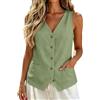 Chanpning Gilet da Donna Elegante in Lino Cotone Gilet Smanicato con Scollo a V e Bottoni Top Estivo per Ufficio e Vacanza Colori Solidi Abbigliamento per Occasioni Formali Casual Moda Primavera 2026, S-2XL