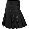 Gefomuofe Gonna in pelle da uomo in pelle PU kilt scozzese gotico punk scozzese gonna media lunga festival kilt moda ecopelle pieghettata tradizionale Highland Kilt, 01 nero, XXL