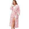 RONGTAI Plush Fleece Bathrobe for Women, Long Robe with Two Side Pockets and Belt, Warm and Cozy Fluffy Sleepwear Nightgown (Fleece Pink, M)
