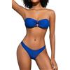 SHEKINI Costume da bagno da donna con scollo a O, con lacci, senza spalline, sexy, da spiaggia, High Cut, blu reale, M