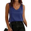 Yommay - Canottiera da donna in satin, estiva, elegante, casual, con scollo a V, leggera, sottile, senza maniche, in morbido tessuto basic, slim fit, bluse, camicie, blu navy, XL