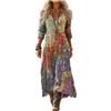 Mfhmom Vestito Donna Estivo Lungo Casual Elegante Abito Boho Chic Manica a Tre Quarti Scollo a V Vintage per Mare Vacanza Serata Invitata Matrimonio Svasato Traspirante Comodo