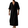 YAOHUOLE Thobe - Caftano da uomo in cotone e lino, con scollo a V, maniche lunghe, tasche