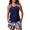 CheChury Tankini Donna Mare Curvy Costume da Bagno Donna Due Pezzi Push up Tankini Set Vita Alta con Stampa Floreale Canottiera e Pantaloncino da Bagno Bikini Controllo Pancia Swimwear Sportivo