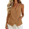 Chanpning Gilet da Donna Elegante in Lino Cotone Gilet Smanicato con Scollo a V e Bottoni Top Estivo per Ufficio e Vacanza Colori Solidi Abbigliamento per Occasioni Formali Casual Moda Primavera 2026, S-2XL