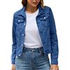 Generic Giacche in denim da donna, a maniche lunghe, casual, giacca in jeans da camionista, classica giacca con bottoni per primavera, autunno, Blu scuro, S