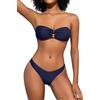 SHEKINI Costume da bagno da donna con scollo a O, con lacci, senza spalline, sexy, da spiaggia, High Cut, Blu scuro, S