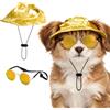 BSITSSS Cappello per Cani con Fori per le Orecchie, Oro Occhiali per Cani con Cordino per Occhiali Antiscivolo, Cappello Cane e Occhialies Cane per Cuccioli Canes di Piccola Taglia Gatto