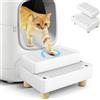 Bartuke Grande rampa per lettiera a 2 gradini, regolabile con piedini in legno, funzione filtro, scala per animali domestici per gattini e gatti anziani, lettiera automatica per gatti (bianco)