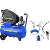 Goodyear Compressore d'aria 24 l, 2HP, 8 bar, 188 l/min, kit con accessori, pistola a soffiaggio e gonfiatore con manometro, tubo 5 m, portatile, ideale per pittura, fai da te e officina