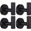 Kruodop Ganci per asciugamani per bagno, confezione da 4 ganci per asciugamani da parete, colore nero opaco, in acciaio inox, resistenti, per cucina, camera da letto, hotel, piscina, cappotti, colore