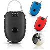 Jgvkwfq Lucchetto Casco Moto Retraibile Lucchetto Combinazione con Cavo da 130 cm | 4 Serrature a Codice, Compatte e Portatili, Cavo d'Acciaio, per Biciclette, Caschi, Scooter e Motocicli, Rosso, Nero, Blu