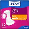 Lindor Lady: assorbenti per donne con perdite di urina, extra protettivi e assorbenti per l'incontinenza, 12 pezzi