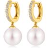 ZDaoBen Orecchini Perle in Argento Sterling 925 Perle Orecchini a Cerchio Pendenti Huggie Perles Zirconi Diamanti Gioielli Regali 10 mm Placcato in oro