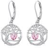 Eusense Orecchini Albero della Vita con Cuore con Zirconi Blu, Rosa e Rossi, Orecchini Pendenti Regalo per Donna Ideale per Anniversario e San Valentino