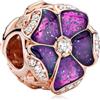 MSPOVOF Fiore viola Charm,S925 perline in argento sterling, per bracciali e collane, regalo di gioielli per donne