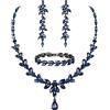EVER FAITH Set di Gioielli da Damigella in Cristallo Austriaco, Collana con Foglie di Strass Marquise, Orecchini Pendenti, Bracciale Tennis Sapphire Blu Nero-Fondo