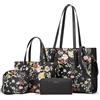 YTL Borsa a tracolla da donna, grande borsa a tracolla, portamonete, porta carte, set di 4 pezzi, per ufficio, scuola, shopping, viaggi, regalo, Elegante fiore nero