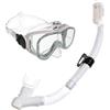 Qianly Maschera Subacquea Adulti Occhialini Snorkel Boccaglio Set Guarnizione Silicone Lente Ampia Cinghia Regolabile Aderenza Sicura Adatta per Snorkeling, Bianco Trasparente, M2510 Silicone+S32
